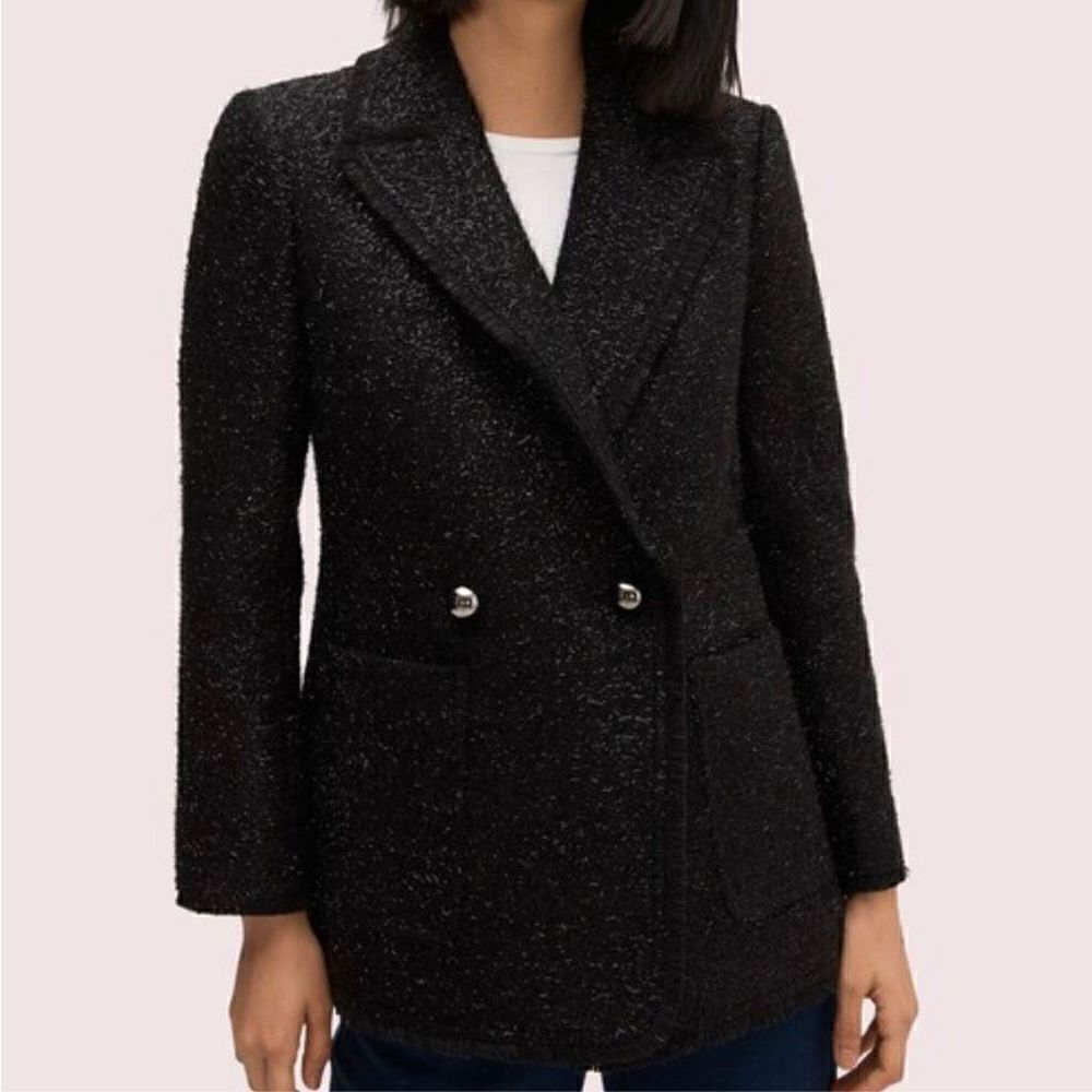 Kate Spade Tinsel Tweed‎ Double Breasted Blazer Women 00 Black Business Office